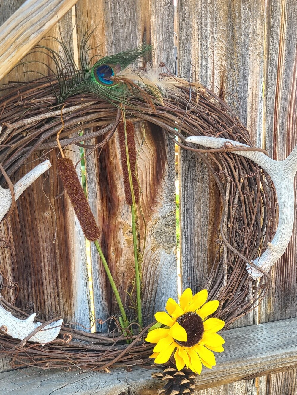 Rustic Sunflower Grapevine Holiday Wreath - Yellow